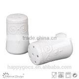 Ceramic Salt and Pepper Jars Embossed Round White thumbnail-2
