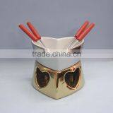 Heart Shape Luxury Silver and Golden Ceramic Fondue Set thumbnail-1
