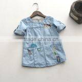 Girls Washed Short Sleeve Casual Denim Jean Shirt Blouse With Embroidery thumbnail-1