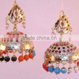 JADAU GOLD PLATED Dangler MULTICOLOR JHUMKA TEMPLE EARRINGS thumbnail-3