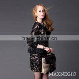 Hot Sale Above Knee Mini 3/4 Sleeve Hot Girl Sexy Club Black Lace Gold Sequin Sexy Prom Dress thumbnail-4