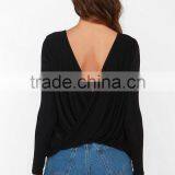 2015 Fashion Lady Long Sleeve Twist Back High Neck Backless Blouse thumbnail-5