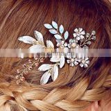 hot sale rhinestone leaf shaped wedding hair comb for women