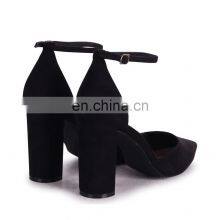 Black Suede Court Shoes With Ankle Strap & Block Heels Ladies Sandals Other Colors Are Available thumbnail-2