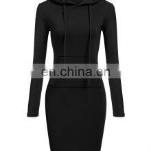 Оптовая продажа индивидуально изготовленных модных простых однотонных свитшотов с карманами, свободного стиля, с шнуровкой, однотонных капюшонов, женских платьев с длинными рукавами thumbnail-5