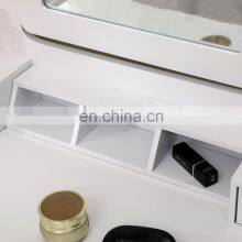 Wholesale Modern White Wooden Cupboard Dressing Table With Mirror And Stool For Bedroom thumbnail-3