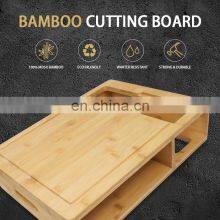 Bamboo Cutting Board 4 Containers Large Chopping Board With Juice Grooves Easy-grip Handle thumbnail-4