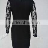 Classic Black Sexy Lace Sleeve Dress Fashion Perspective Bandage Dress Sexy Free Prom Dress thumbnail-3