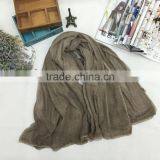 Wholesale Long Large Lace Brim Plain Cotton Linen Scarf Fashion Hijab 2016 Quality Choice thumbnail-4
