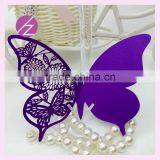 Wholesale Wedding & Party Wine Glass Paper Laser Card Unique Butterfly Design Beautiful Purple JK-77