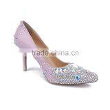 China Wholesale Beige Rubber Sole 6CM Heels Shoes, Pink Patent Leather Low Heel Crystal Wedding Shoes thumbnail-4