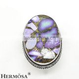 925 Sterling Silver Fancy Natural Stone Purple Turquoise Oval Shape Ring Sz 8