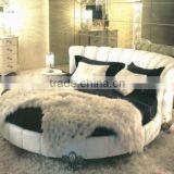 Hotel Bedroom Furniture Fabric Round Bed Glod Leaf Classic Solid Wood Legs DHR01 thumbnail-3