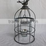 Shabby chic metal birdcage with candle holder for home decoration