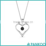 925 Sterling Silver Solitare Heart Shape Pendant Necklace with Black Diamond in 14K White Gold