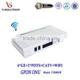 Wireless Router FTTH GPON ONT Triple Play Device With 4GE 2FXS VoIP WIFI CATV