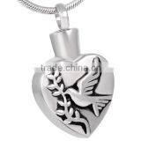 SRP8235 Trend Pet Keepsake Memorials Necklace Dove on Heart Pigeon Stainless Steel Cremation Jewelry Pendant thumbnail-1