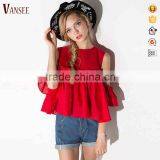 Women's Short Sleeve Solid Colour Round Neck Pleated Tops Blouse thumbnail-1