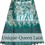 Gorgeous green color french lace Embroidered Polyester Tulle fabrics for wedding/african net lace fabric