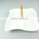 Ceramic Porcelain Divided Plate Square Unique Shaped Serving Snack Plate With Wooden Handle thumbnail-1