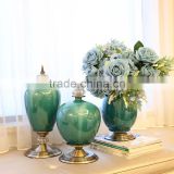 crackle glaze glossy blue set of 3 ceramic vase
