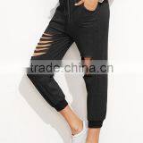 Woman's/Ladies' Black Cotton Cut Out Drawstring Pants thumbnail-3