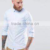 High Quality Custom New Design Point Collar Long Sleeve Mens 98% Cotton 2% Elastane Skinny Casual Blue Sky Dress Shirts thumbnail-1