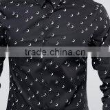Hot Sale Custom Long Sleeve Point Collar Mens Pre-Shrunk 97% Cotton 3% Elastane Breathable Slim Fit Casual Black Printed Shirts thumbnail-3
