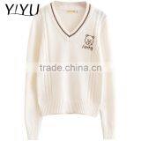 Korea Style Girl White Sweet V-neck High School Uniform Pullover Sweater thumbnail-1