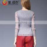 African Fancy Neck Lace Design Ladies Sexy Slim Blouses With Light Gray Lace thumbnail-4