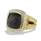 925 Silver 14mm Albion Ring with Black Onyx and Diamonds in Gold(R-103)