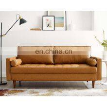 Tan Faux Leather 3-Seater Tuxedo Sofa With Square Arms thumbnail-5