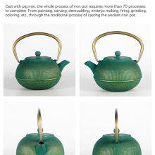 Personalized Golden Green Teaware Chinese Enamel Tea Sets Japanese Tetsubin Tea Kettle Cast Iron Teapot thumbnail-4