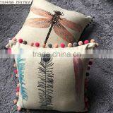 Leaf Printed Pillow With Pomp Around 4 Side thumbnail-2