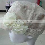 WLLS030333 Vintage 2015 plain khaki baseball cap with flower and lace trim