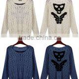 Ladies Fancy Yarn Boat Neck Intarsia Jacquard Fashion Sweater