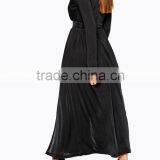 Plain Black Pleated Skirt Long Sleeve Deep v Evening Dress thumbnail-2