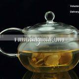 High Quality Borocilicate Round Shape Clear Glass Flower Tea Pot, With Glass Infusion Tea Pots