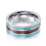Fashion Tunsgten Wedding Bands Rings Inlay Turquoise and Wood thumbnail-3
