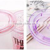 Beautiful Double Wall Plastic Drinking Mug With Straw Summer Ice Cup thumbnail-4