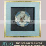 Gold Solid Wooden Frame Ceramic Plate Bird Pattern Shadow Box Wall Art