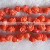Wholesale 16" 12mm Red Flower Carved Genuine Natural Loose Coral Beads thumbnail-1