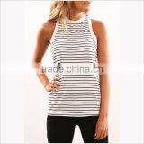2017 Fashion Lady Singlet Striped Sleeveless t Shirt High Neck Stringer Women Tank Top thumbnail-1