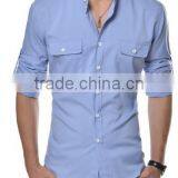 Men Casual Shirts Cotton Fabric Welcomed Men Chinese Collar Shirts thumbnail-5