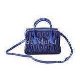 Custom Luxury Blue Womens Leather Bag with SheepSkin Trimming