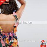 2017 New Fashion Summer Beach Tie Back Floral Pink Print Ladies Casual Ruffle Long Women Jumpsuit thumbnail-4