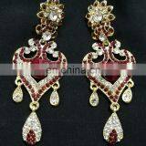 Innovative Designer Gold Plated Bollywood Style Kundan Earrings Set In Dark-Red Color thumbnail-2