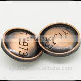Polished Antique Copper Tin Zinc Alloy Removable Button, Fashion Jeans Metal Button