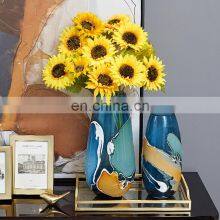 Hand Blown Wholesale Luxury Set Modern Nordic Blue Flower Glass Vase for Home Decor thumbnail-5