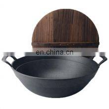 Big Size Camping Pot With Wood Lid Chinese Cast Iron Woks Pan thumbnail-3